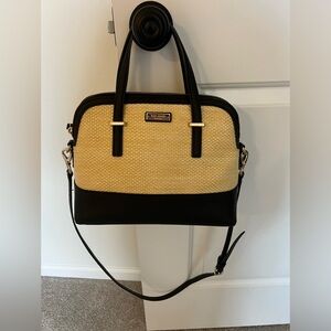 Kate Spade satchel handbag, with straw and saffiano black leather